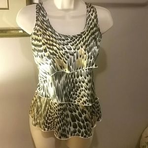 IZ Byer Black and White Animal Print Ruffled Blouse
